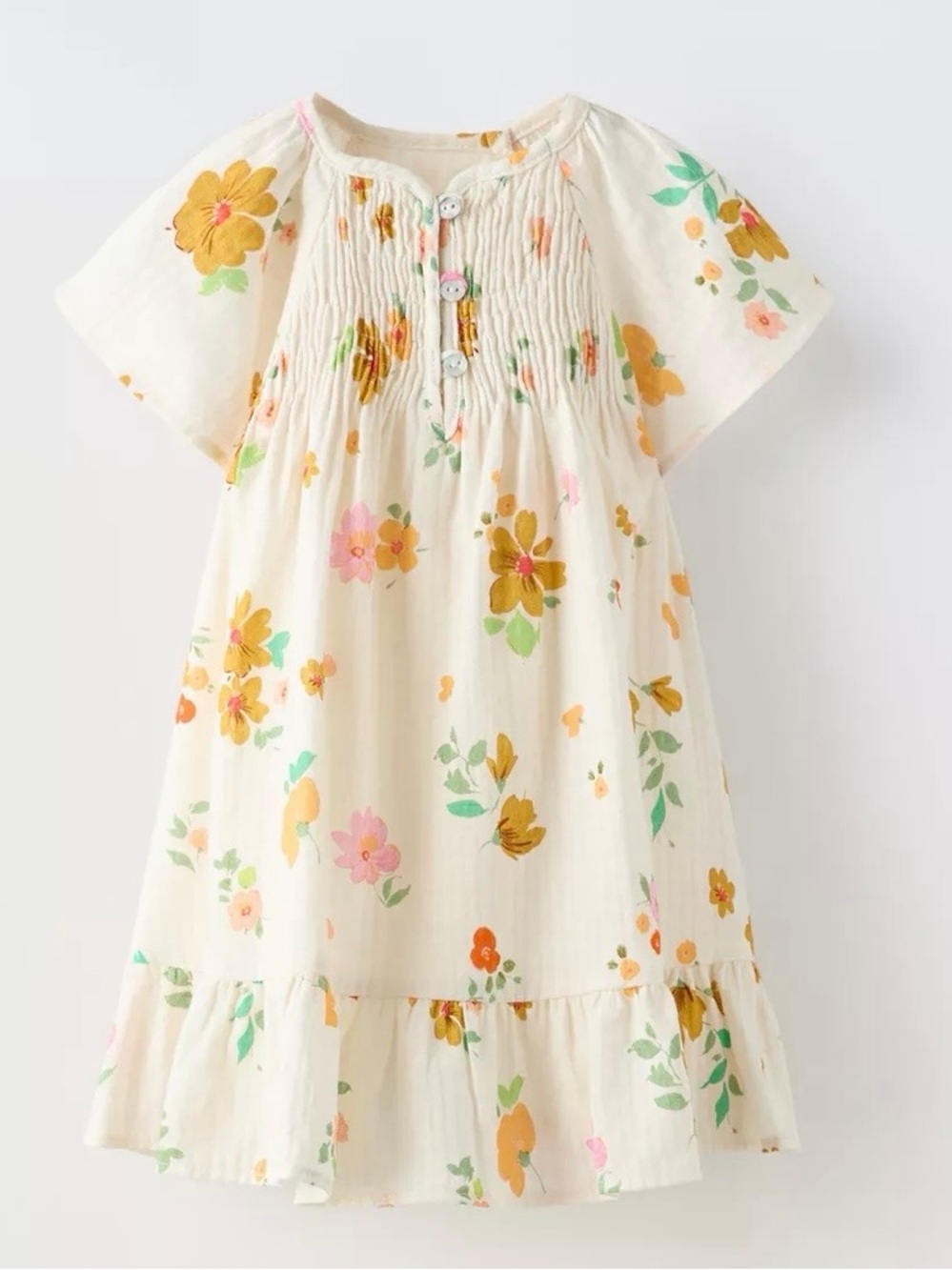 Zara Cream Floral Casual Kids Dress Size 4-5Y